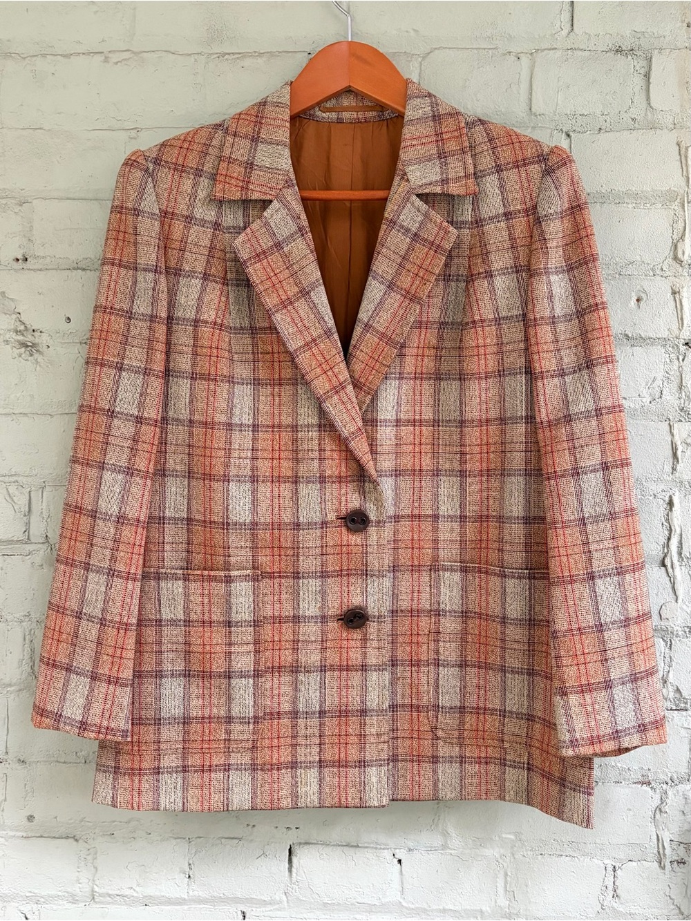 Vintage Plaid Wool Blend Blazer Jacket